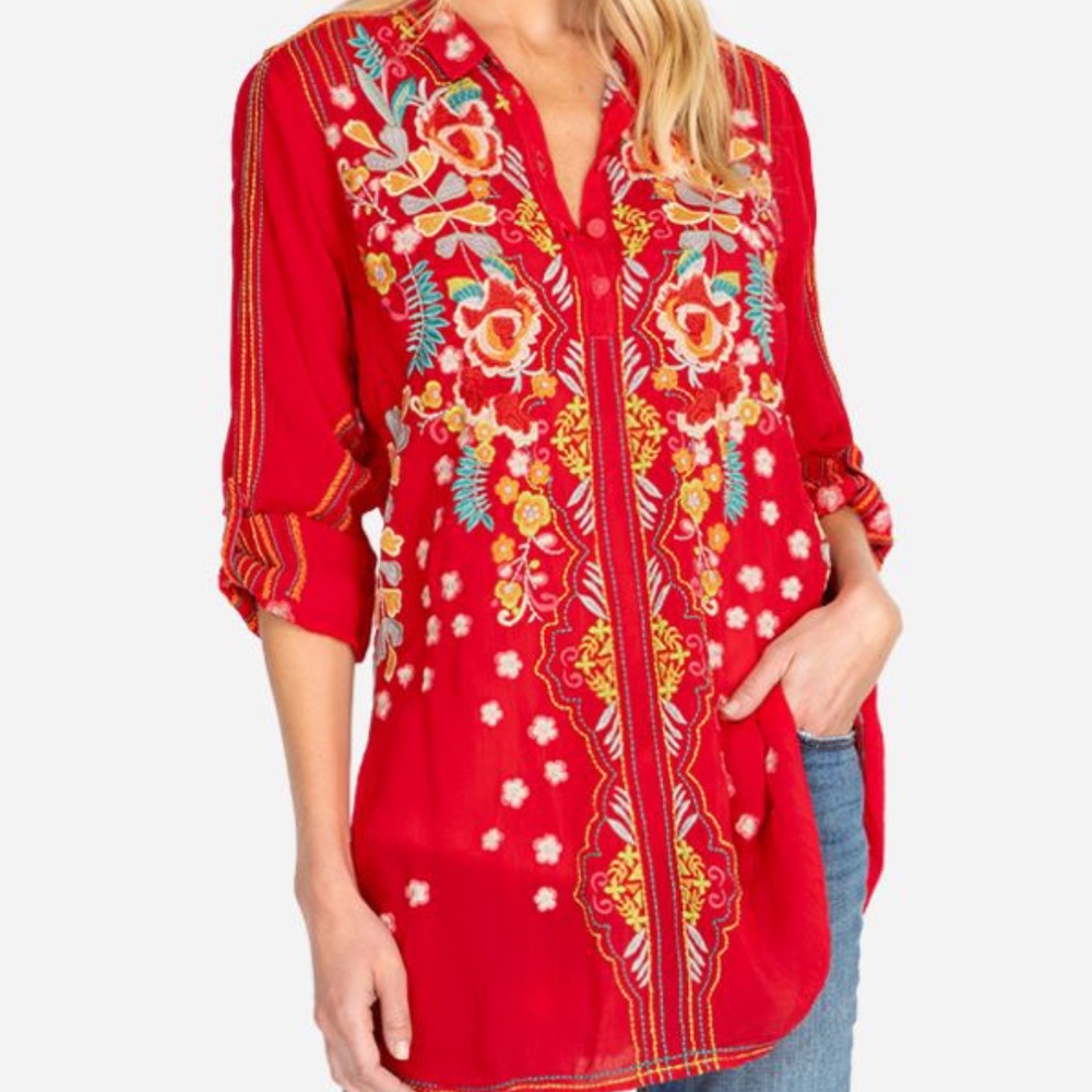 Johnny Was Lyndsey Tunic in Fiery Red